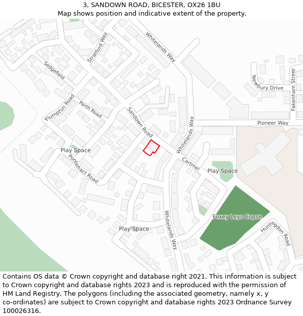 3, SANDOWN ROAD, BICESTER, OX26 1BU: Location map and indicative extent of plot