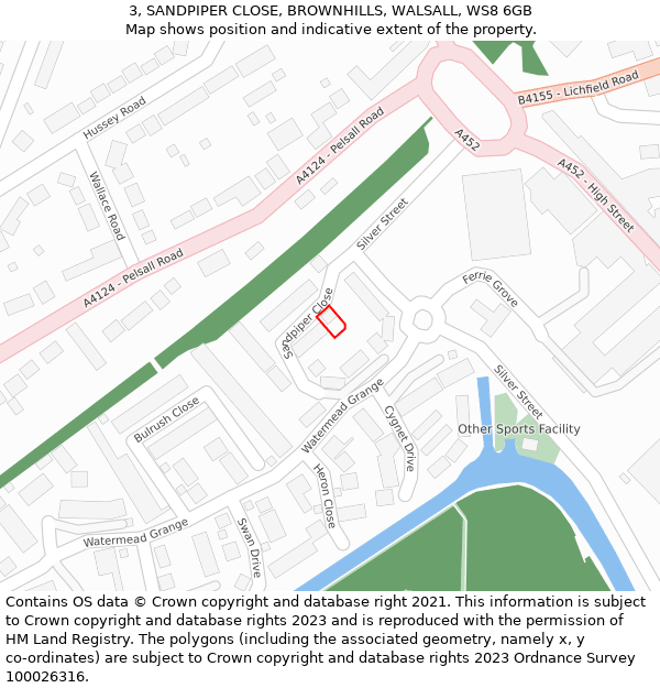 3, SANDPIPER CLOSE, BROWNHILLS, WALSALL, WS8 6GB: Location map and indicative extent of plot