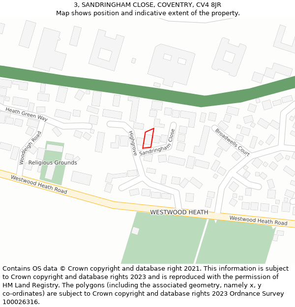 3, SANDRINGHAM CLOSE, COVENTRY, CV4 8JR: Location map and indicative extent of plot