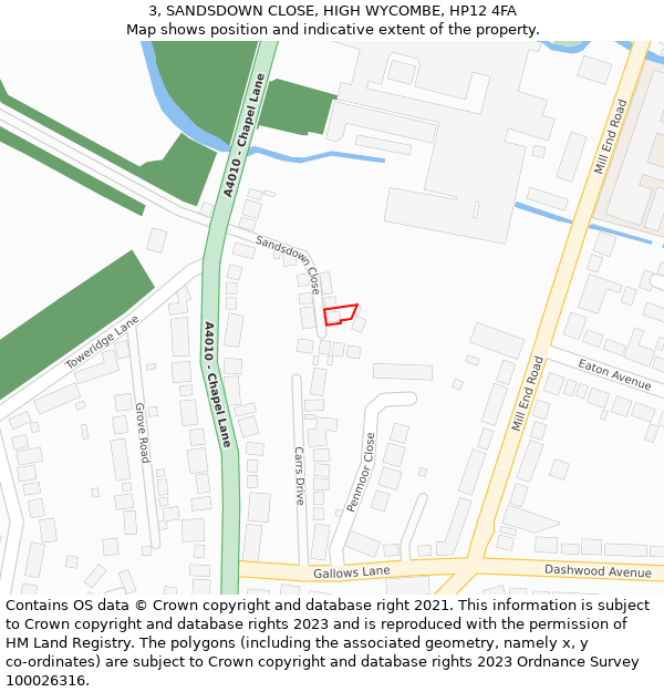 3, SANDSDOWN CLOSE, HIGH WYCOMBE, HP12 4FA: Location map and indicative extent of plot