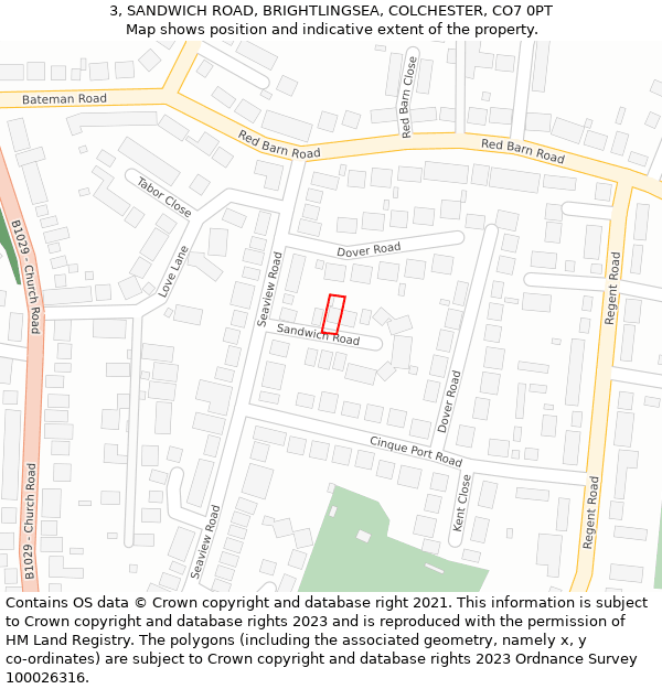 3, SANDWICH ROAD, BRIGHTLINGSEA, COLCHESTER, CO7 0PT: Location map and indicative extent of plot