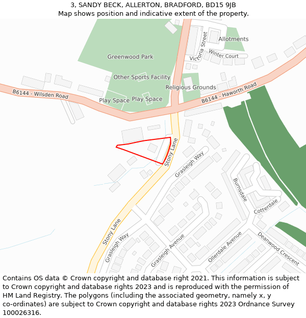 3, SANDY BECK, ALLERTON, BRADFORD, BD15 9JB: Location map and indicative extent of plot