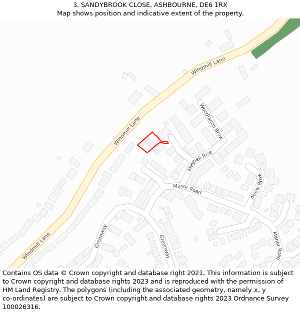 3, SANDYBROOK CLOSE, ASHBOURNE, DE6 1RX: Location map and indicative extent of plot