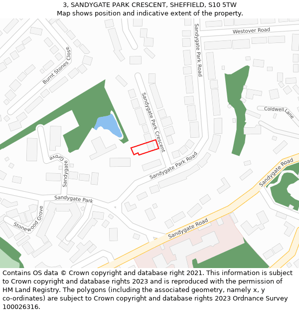3, SANDYGATE PARK CRESCENT, SHEFFIELD, S10 5TW: Location map and indicative extent of plot
