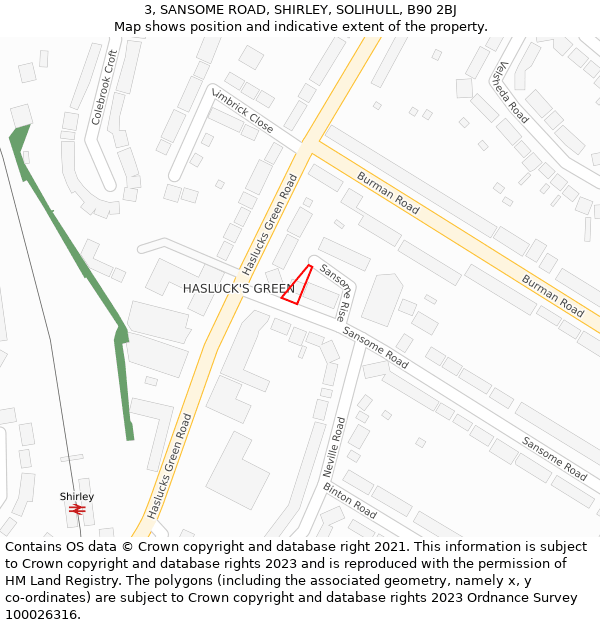 3, SANSOME ROAD, SHIRLEY, SOLIHULL, B90 2BJ: Location map and indicative extent of plot