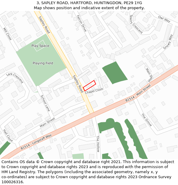 3, SAPLEY ROAD, HARTFORD, HUNTINGDON, PE29 1YG: Location map and indicative extent of plot
