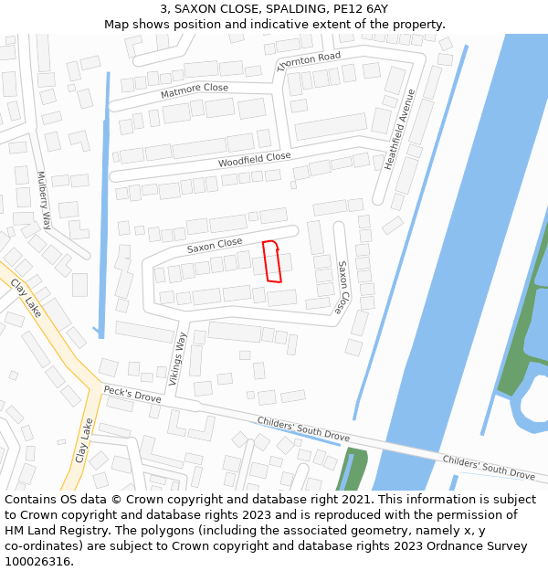 3, SAXON CLOSE, SPALDING, PE12 6AY: Location map and indicative extent of plot