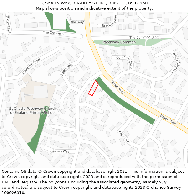 3, SAXON WAY, BRADLEY STOKE, BRISTOL, BS32 9AR: Location map and indicative extent of plot