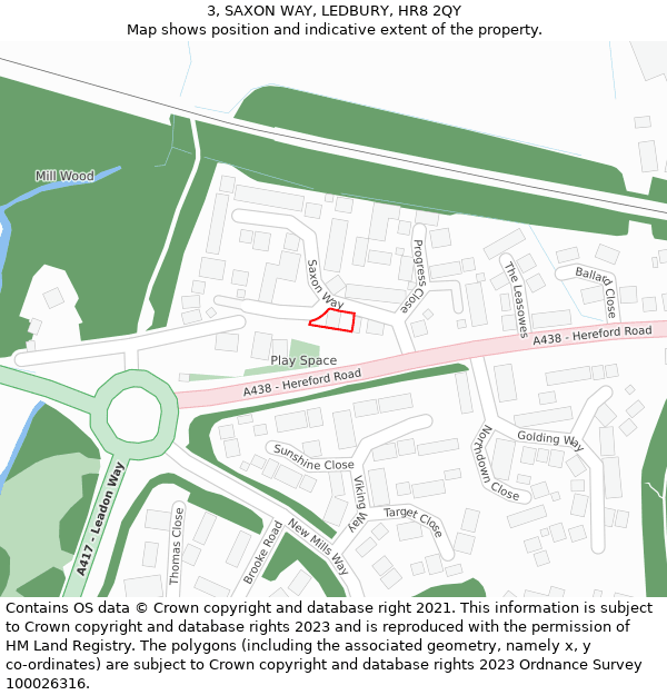 3, SAXON WAY, LEDBURY, HR8 2QY: Location map and indicative extent of plot