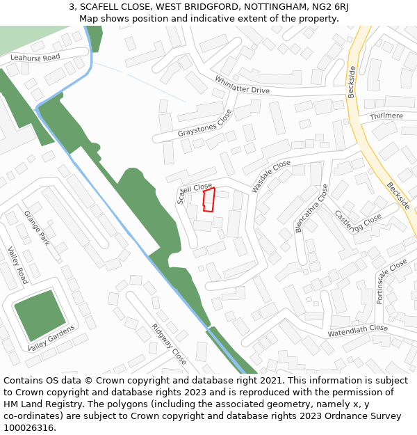 3, SCAFELL CLOSE, WEST BRIDGFORD, NOTTINGHAM, NG2 6RJ: Location map and indicative extent of plot