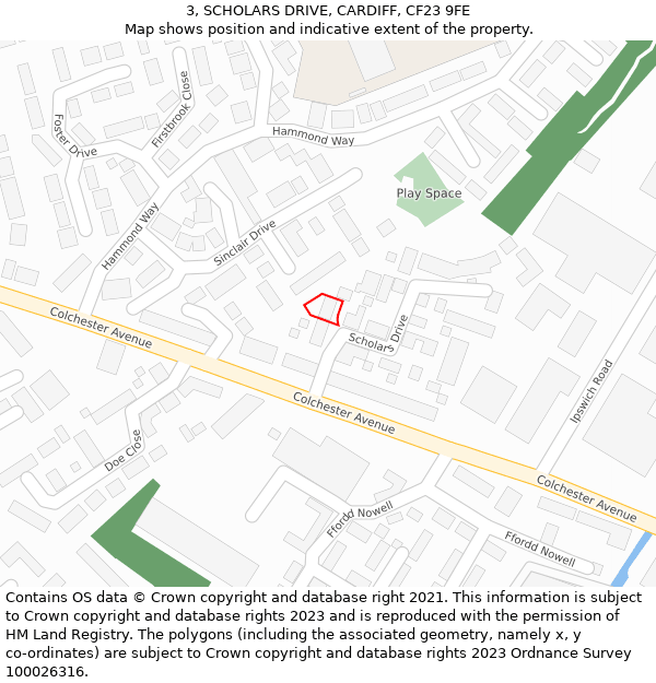 3, SCHOLARS DRIVE, CARDIFF, CF23 9FE: Location map and indicative extent of plot