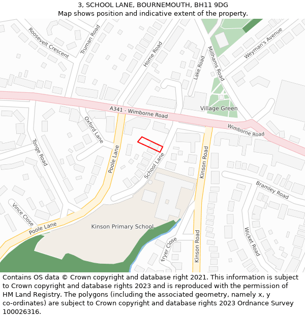 3, SCHOOL LANE, BOURNEMOUTH, BH11 9DG: Location map and indicative extent of plot
