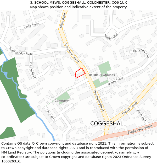 3, SCHOOL MEWS, COGGESHALL, COLCHESTER, CO6 1UX: Location map and indicative extent of plot