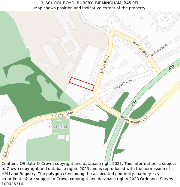 3, SCHOOL ROAD, RUBERY, BIRMINGHAM, B45 9EL: Location map and indicative extent of plot