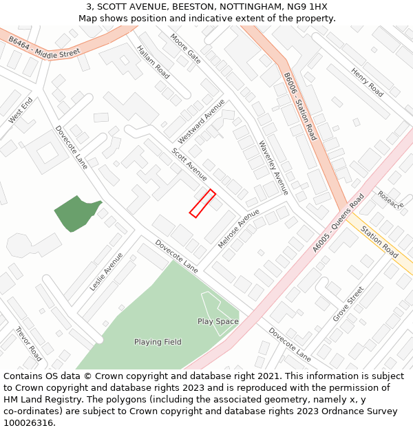 3, SCOTT AVENUE, BEESTON, NOTTINGHAM, NG9 1HX: Location map and indicative extent of plot