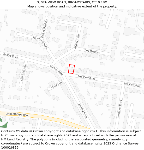 3, SEA VIEW ROAD, BROADSTAIRS, CT10 1BX: Location map and indicative extent of plot