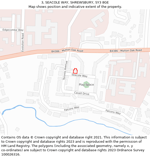 3, SEACOLE WAY, SHREWSBURY, SY3 8GE: Location map and indicative extent of plot