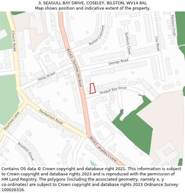 3, SEAGULL BAY DRIVE, COSELEY, BILSTON, WV14 8AL: Location map and indicative extent of plot