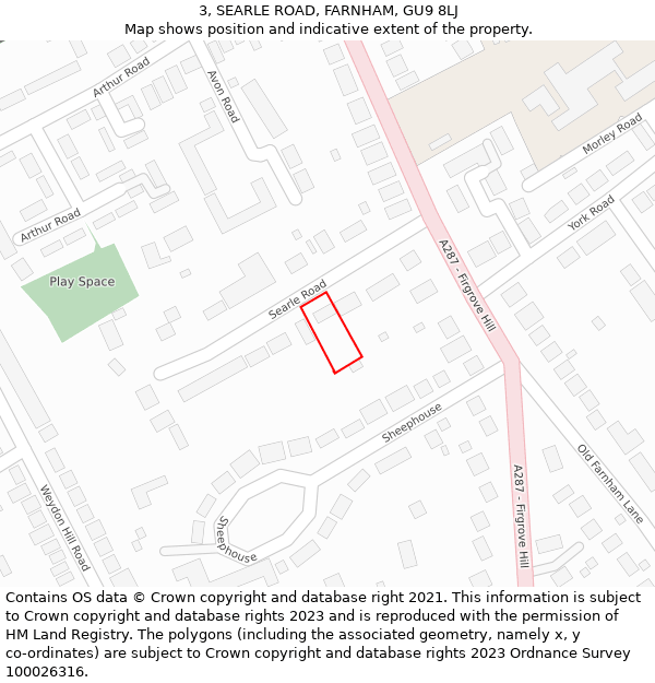 3, SEARLE ROAD, FARNHAM, GU9 8LJ: Location map and indicative extent of plot