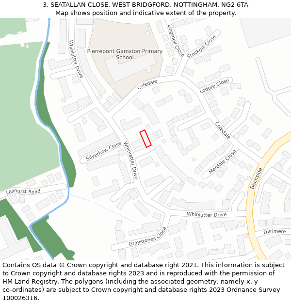 3, SEATALLAN CLOSE, WEST BRIDGFORD, NOTTINGHAM, NG2 6TA: Location map and indicative extent of plot