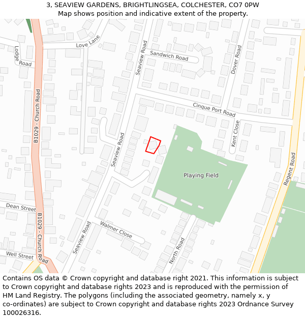 3, SEAVIEW GARDENS, BRIGHTLINGSEA, COLCHESTER, CO7 0PW: Location map and indicative extent of plot