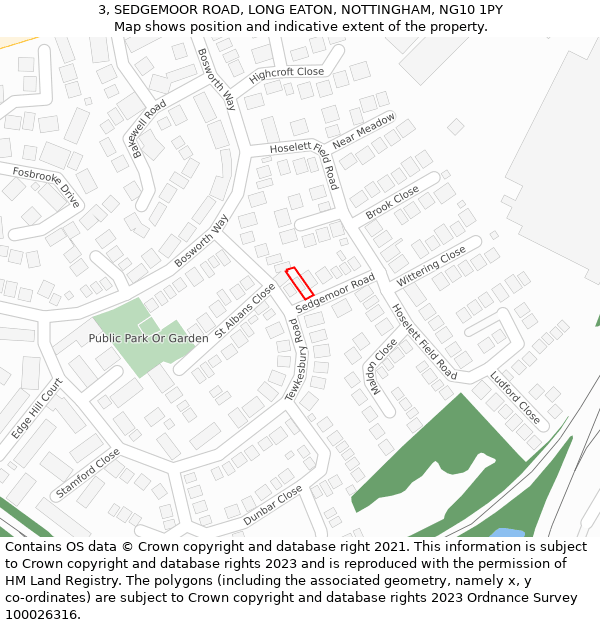 3, SEDGEMOOR ROAD, LONG EATON, NOTTINGHAM, NG10 1PY: Location map and indicative extent of plot