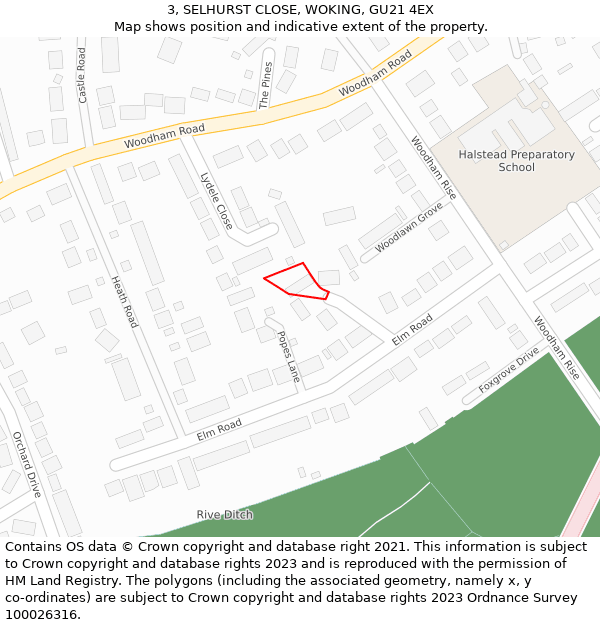 3, SELHURST CLOSE, WOKING, GU21 4EX: Location map and indicative extent of plot