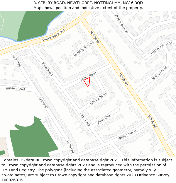 3, SERLBY ROAD, NEWTHORPE, NOTTINGHAM, NG16 3QD: Location map and indicative extent of plot