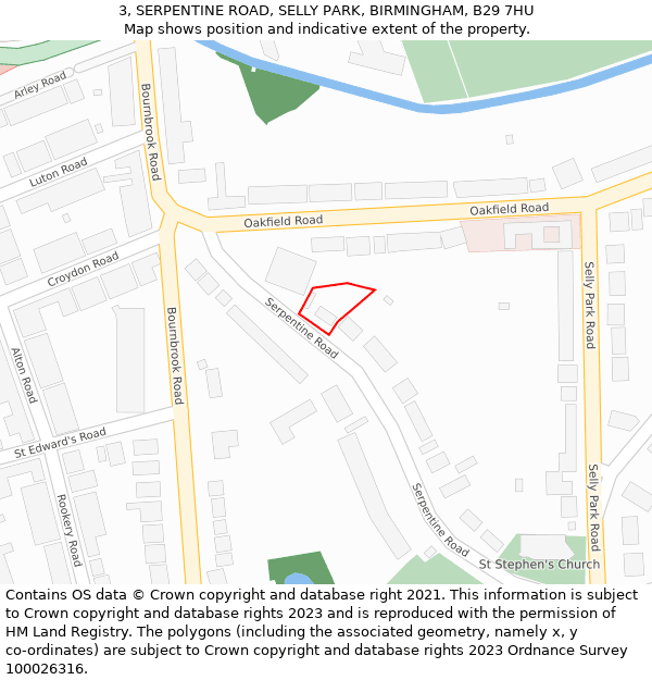 3, SERPENTINE ROAD, SELLY PARK, BIRMINGHAM, B29 7HU: Location map and indicative extent of plot