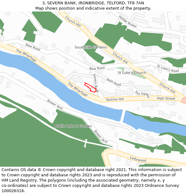 3, SEVERN BANK, IRONBRIDGE, TELFORD, TF8 7AN: Location map and indicative extent of plot