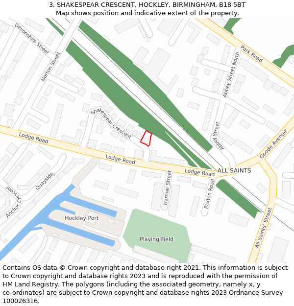 3, SHAKESPEAR CRESCENT, HOCKLEY, BIRMINGHAM, B18 5BT: Location map and indicative extent of plot