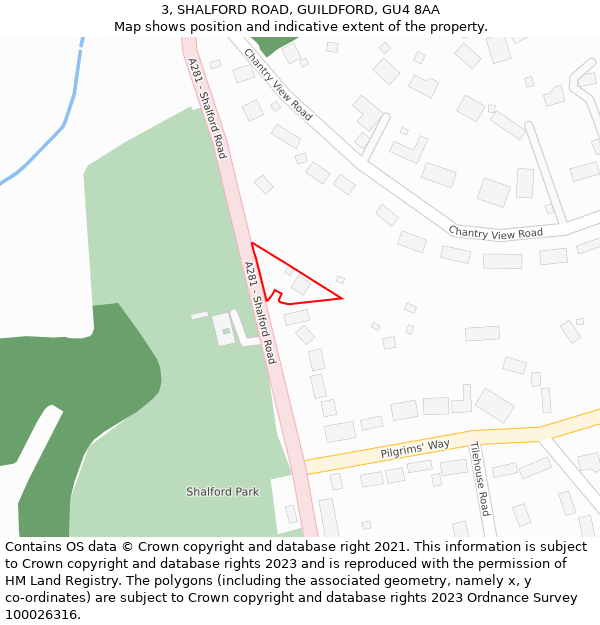 3, SHALFORD ROAD, GUILDFORD, GU4 8AA: Location map and indicative extent of plot