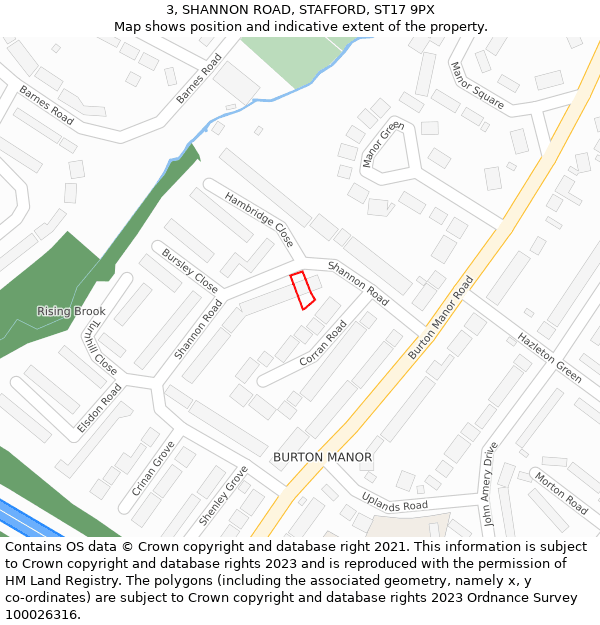 3, SHANNON ROAD, STAFFORD, ST17 9PX: Location map and indicative extent of plot