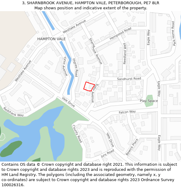 3, SHARNBROOK AVENUE, HAMPTON VALE, PETERBOROUGH, PE7 8LR: Location map and indicative extent of plot