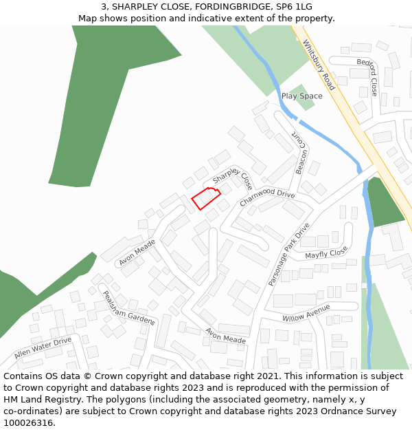 3, SHARPLEY CLOSE, FORDINGBRIDGE, SP6 1LG: Location map and indicative extent of plot