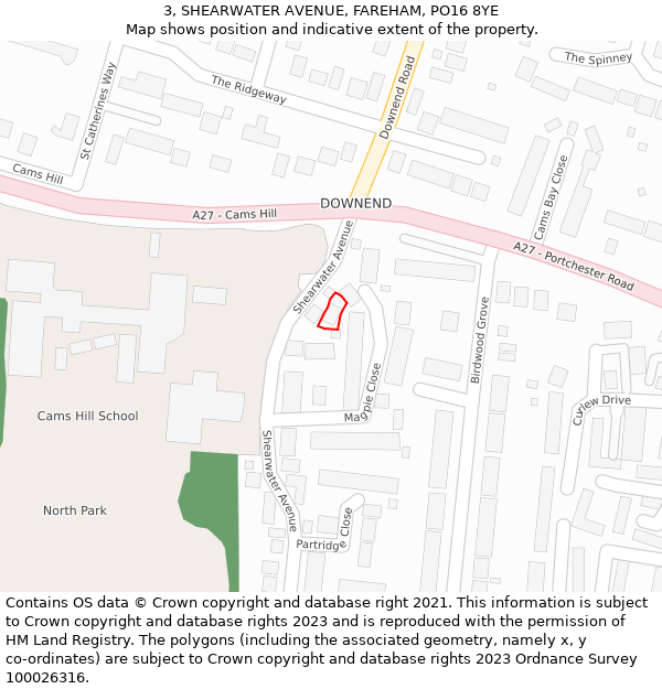 3, SHEARWATER AVENUE, FAREHAM, PO16 8YE: Location map and indicative extent of plot