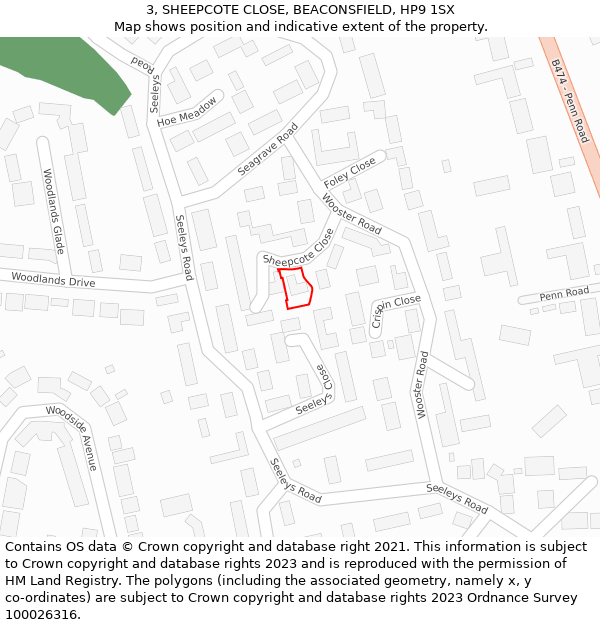 3, SHEEPCOTE CLOSE, BEACONSFIELD, HP9 1SX: Location map and indicative extent of plot