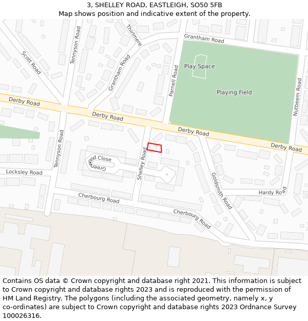 3, SHELLEY ROAD, EASTLEIGH, SO50 5FB: Location map and indicative extent of plot