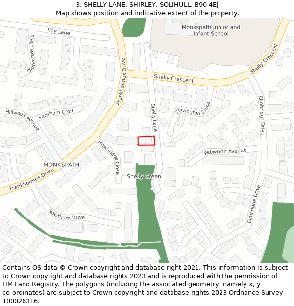 3, SHELLY LANE, SHIRLEY, SOLIHULL, B90 4EJ: Location map and indicative extent of plot