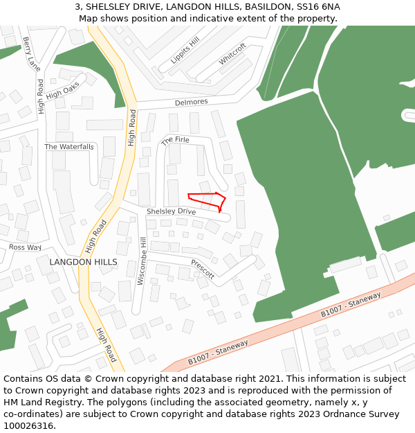3, SHELSLEY DRIVE, LANGDON HILLS, BASILDON, SS16 6NA: Location map and indicative extent of plot