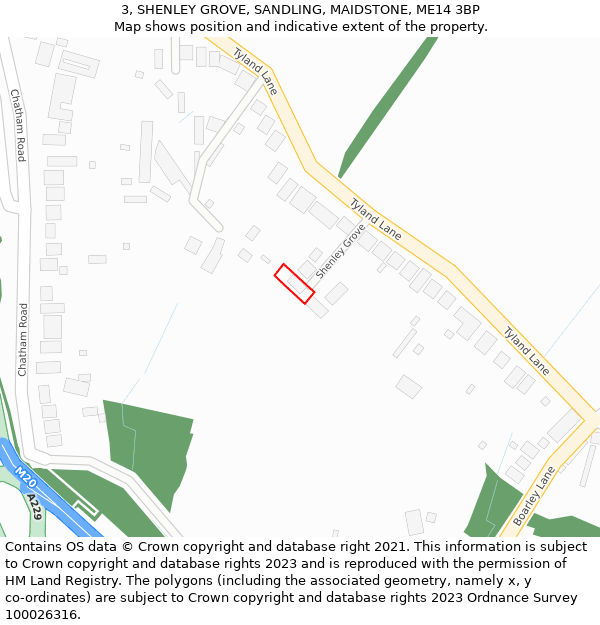 3, SHENLEY GROVE, SANDLING, MAIDSTONE, ME14 3BP: Location map and indicative extent of plot