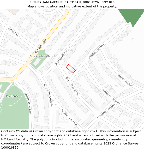 3, SHEPHAM AVENUE, SALTDEAN, BRIGHTON, BN2 8LS: Location map and indicative extent of plot