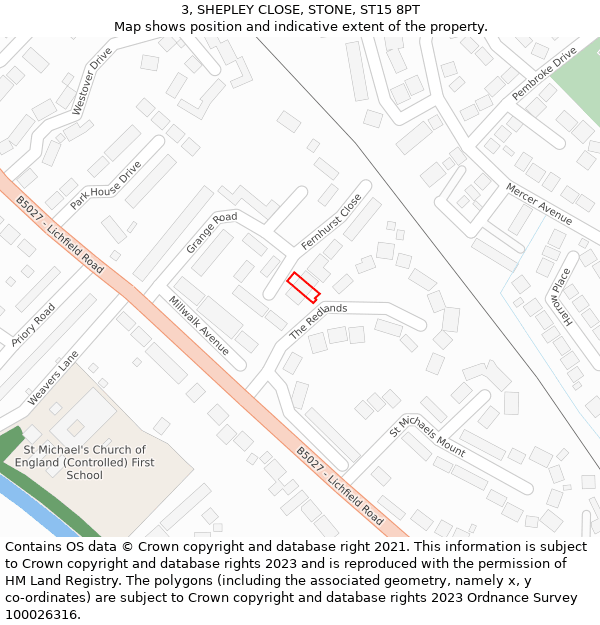 3, SHEPLEY CLOSE, STONE, ST15 8PT: Location map and indicative extent of plot