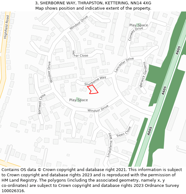 3, SHERBORNE WAY, THRAPSTON, KETTERING, NN14 4XG: Location map and indicative extent of plot