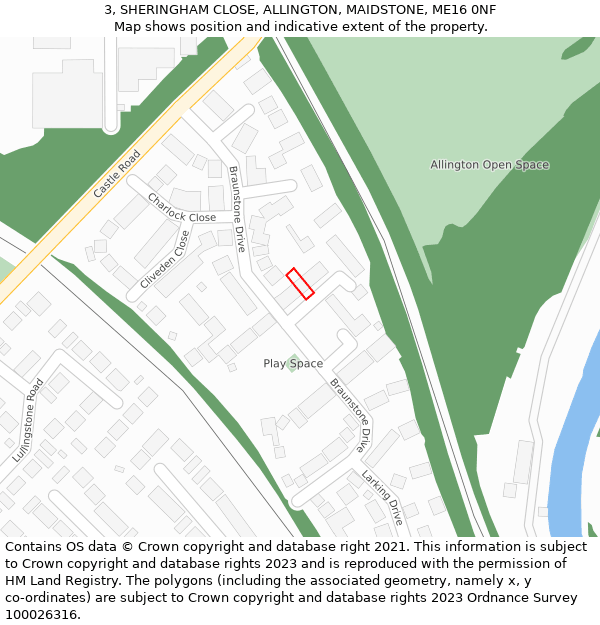 3, SHERINGHAM CLOSE, ALLINGTON, MAIDSTONE, ME16 0NF: Location map and indicative extent of plot