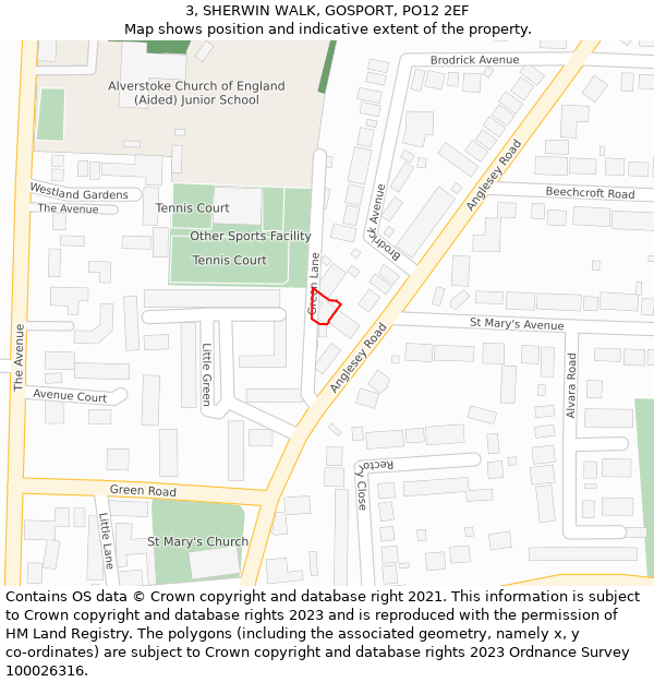 3, SHERWIN WALK, GOSPORT, PO12 2EF: Location map and indicative extent of plot