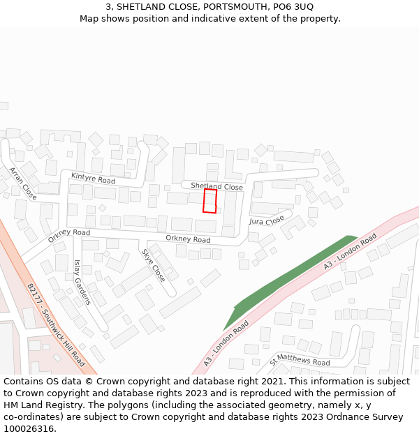 3, SHETLAND CLOSE, PORTSMOUTH, PO6 3UQ: Location map and indicative extent of plot