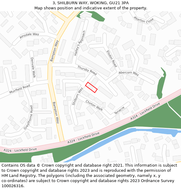 3, SHILBURN WAY, WOKING, GU21 3PA: Location map and indicative extent of plot