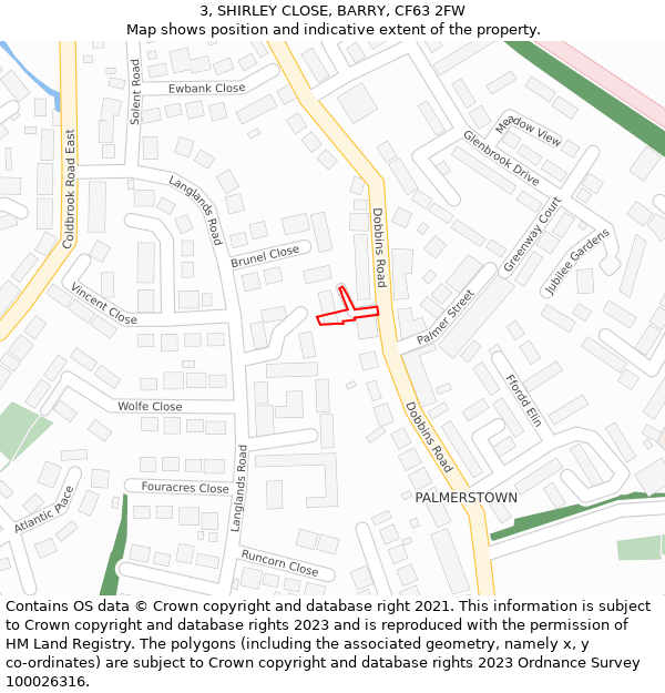 3, SHIRLEY CLOSE, BARRY, CF63 2FW: Location map and indicative extent of plot