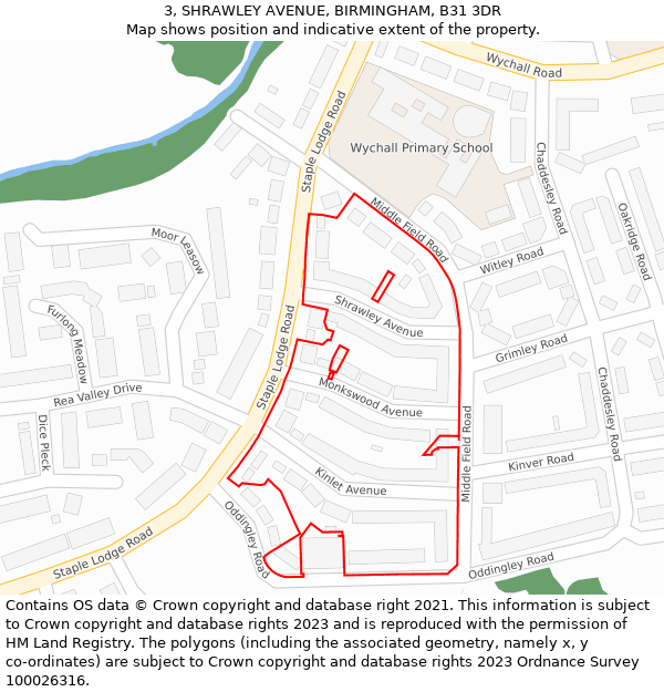 3, SHRAWLEY AVENUE, BIRMINGHAM, B31 3DR: Location map and indicative extent of plot